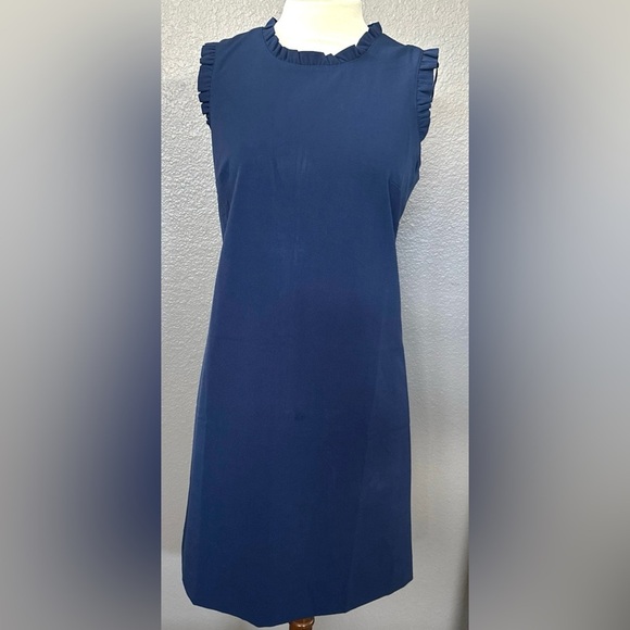 J.Crew Factory Ruffleneck Suit Dress, Navy Blue Work Dress, Business Casual NWT - Picture 3 of 15